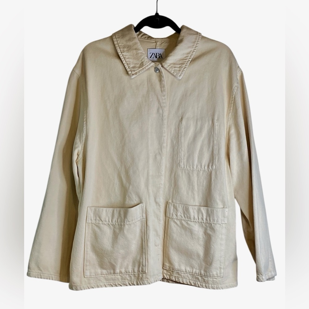 Zara Beige/Cream Snap Front Denim Shacket Women’s Size L